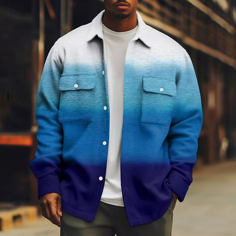 Men's Gradient Color Corduroy Shirt Shacket Shirt Jacket Long Sleeve Casual Outdoor Dailywear Fall Winter Turndown Button-Down Warm Jacket with Flap Pockets Pink Red Blue Purple Green4