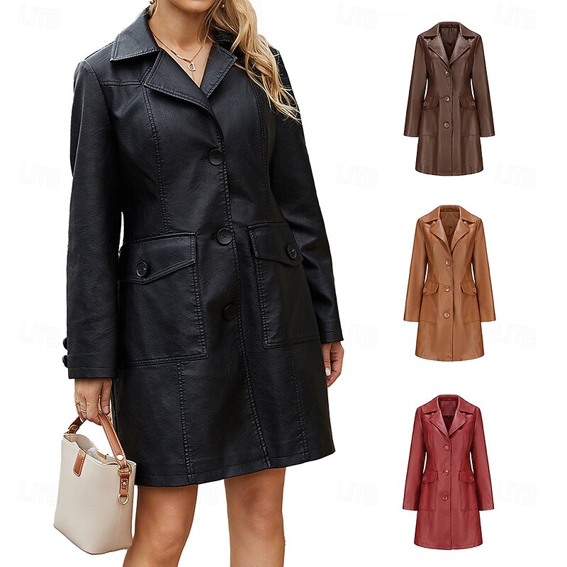 Women's Coat Comfortable Buttons Fashion Street Style Plain Outdoor Casual Daily Long Turndown Regular Fit Long Sleeve Outerwear Black Burgundy Camel Fall Winter