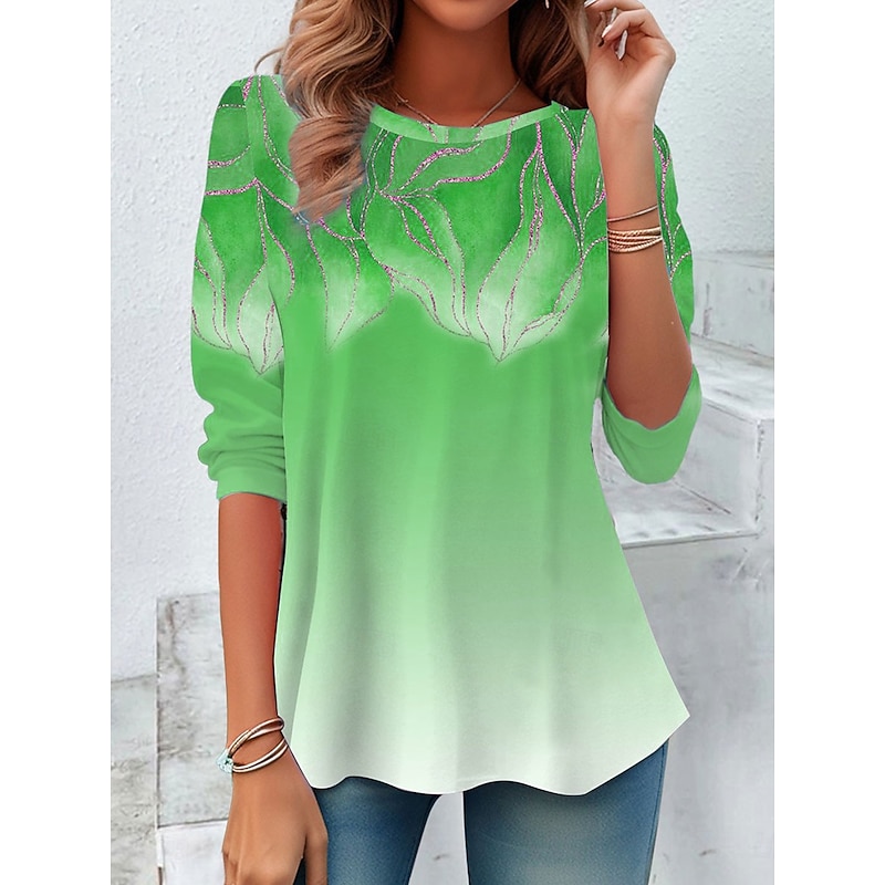Women's T shirt Crew Neck Long Sleeve Tunic Floral Graphic Elegant Casual  Round Neck Regular Tops Daily Print Blue Purple Green Fall2