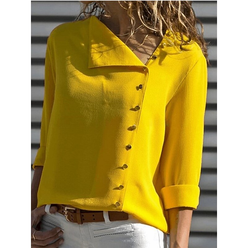 Women's Shirt Solid Color Stylish Casual Long Sleeve Shirt Collar Regular Tops Daily Buttons Black White Yellow Pink Summer Spring