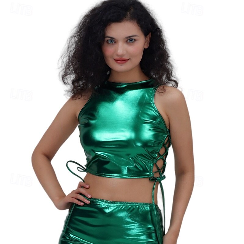 Metallic 1980s Shiny Latex Patent Crop Top Halter PU Leather Solid Color Fancy Dress Women's Carnival Costume Carnival Masquerade Party Pride Parade Pride Month Adults' Top2