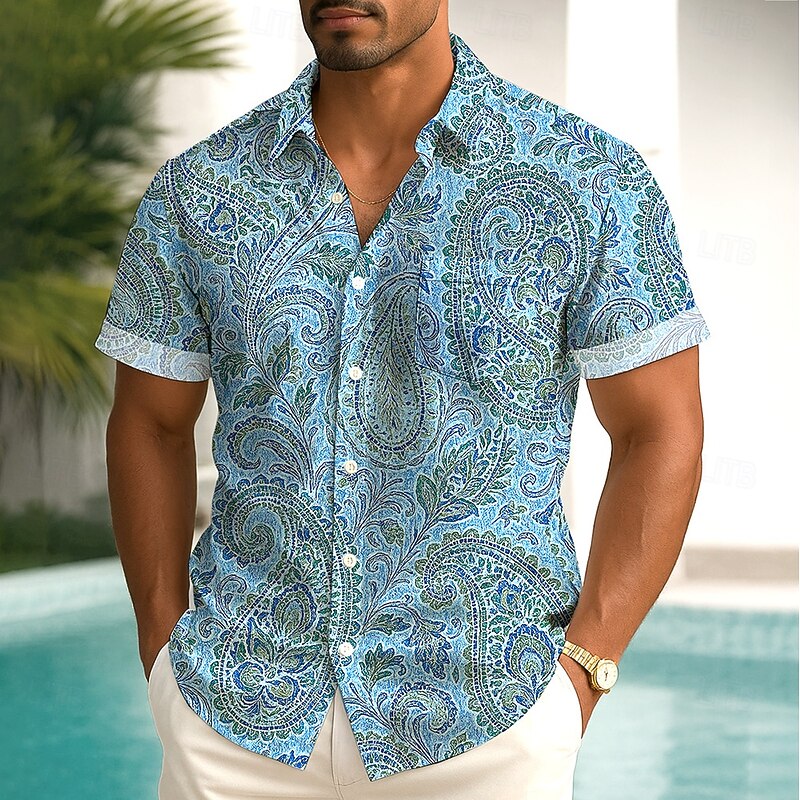 Men's Paisley Floral Print Flowers Shirt Summer Shirt Button Up Shirt Short Sleeve Ethnic Vintage Retro Outdoor Vacation Dailywear Summer Spring Turndown 3D Print Collared Shirts Front One Pocket2