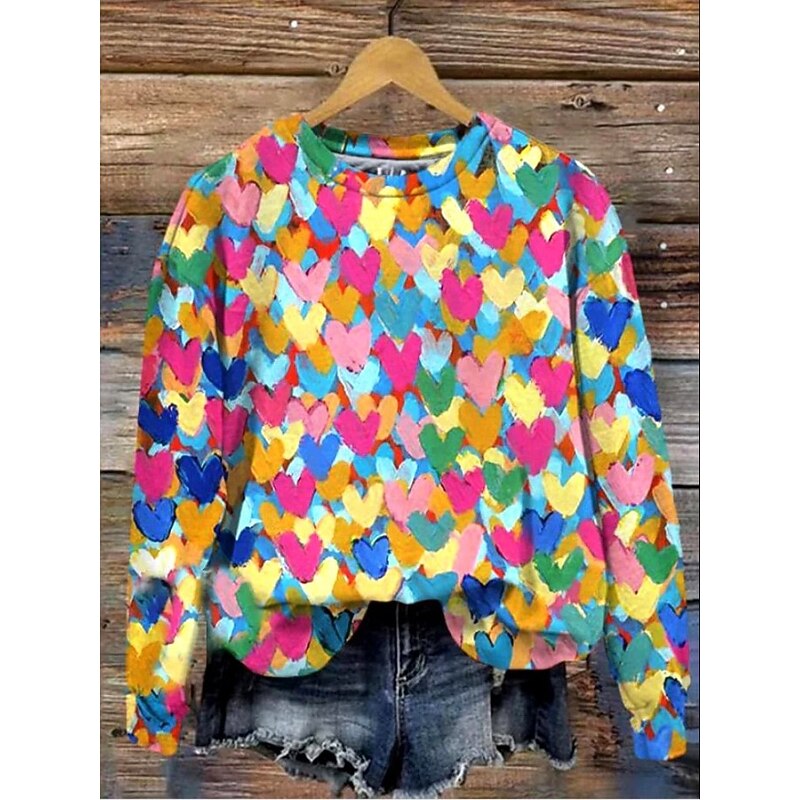 Halloween Women's Pullover Sweatshirt LOVE Floral Graphic Warm Active Vintage Long Sleeve Crew Neck Round Neck Regular Tops Street Dailywear Casual Print Pink Blue Green Spring Fall Winter