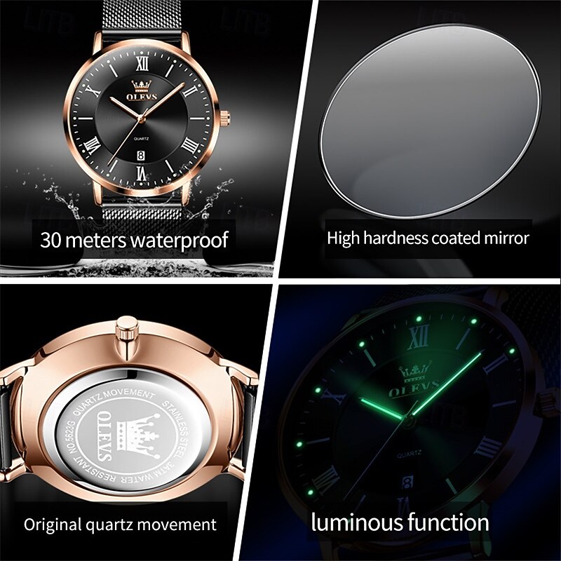 A New Olevs Men'S Business Quartz Watch With Luminous Calendar Simple And Fashionable Waterproof Ultra-Thin Casual Sports Wristwatch