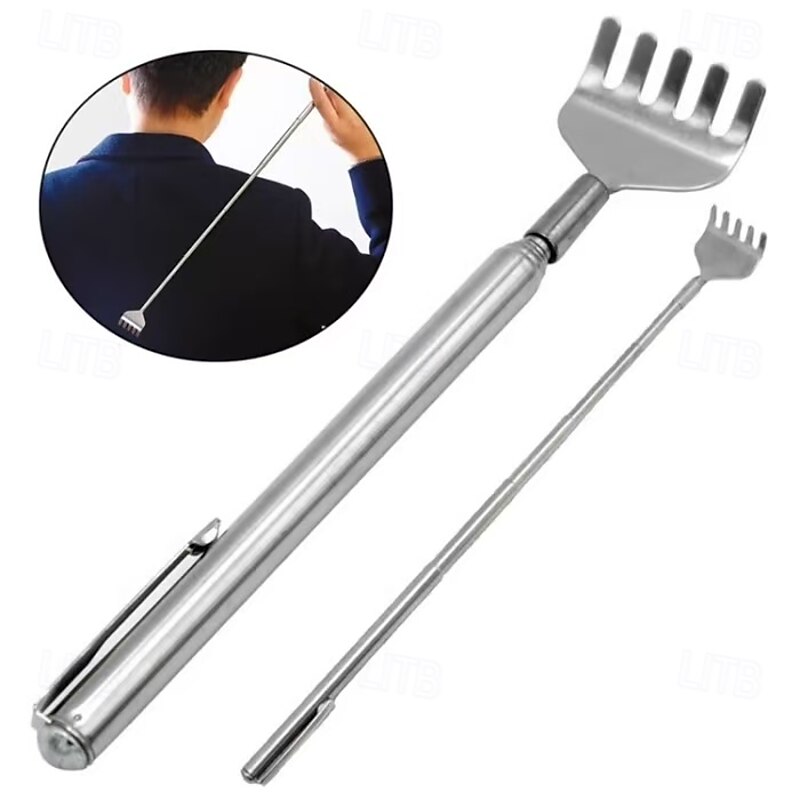 2pcs Extendable Back Scratcher, Telescopic Stainless Steel Itch Relief Tool with Pocket Clip, Portable Bear Claw Backscratcher for Men, Women, Elderly