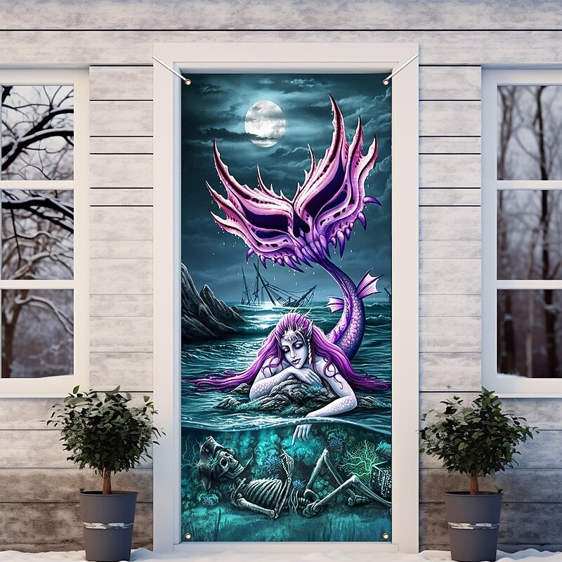 Halloween Door Covers Davy Jones Locker by Sarah Richter Door Tapestry Door Curtain Decoration Backdrop Door Banner for Front Door Farmhouse Holiday Party Indoor Outdoor Decor Supplies2