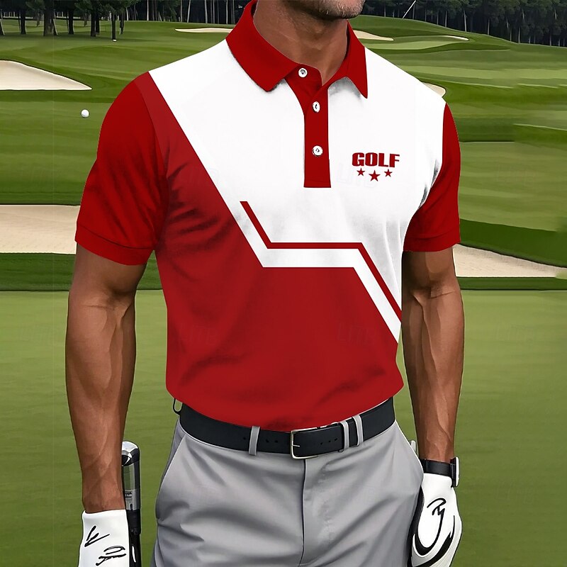 Men's Golf Line Polo Sports Polo Shirts Short Sleeve Polo Shirts Collared Shirts Sportswear Athleisure Sports Buttons Summer Black Red Blue3