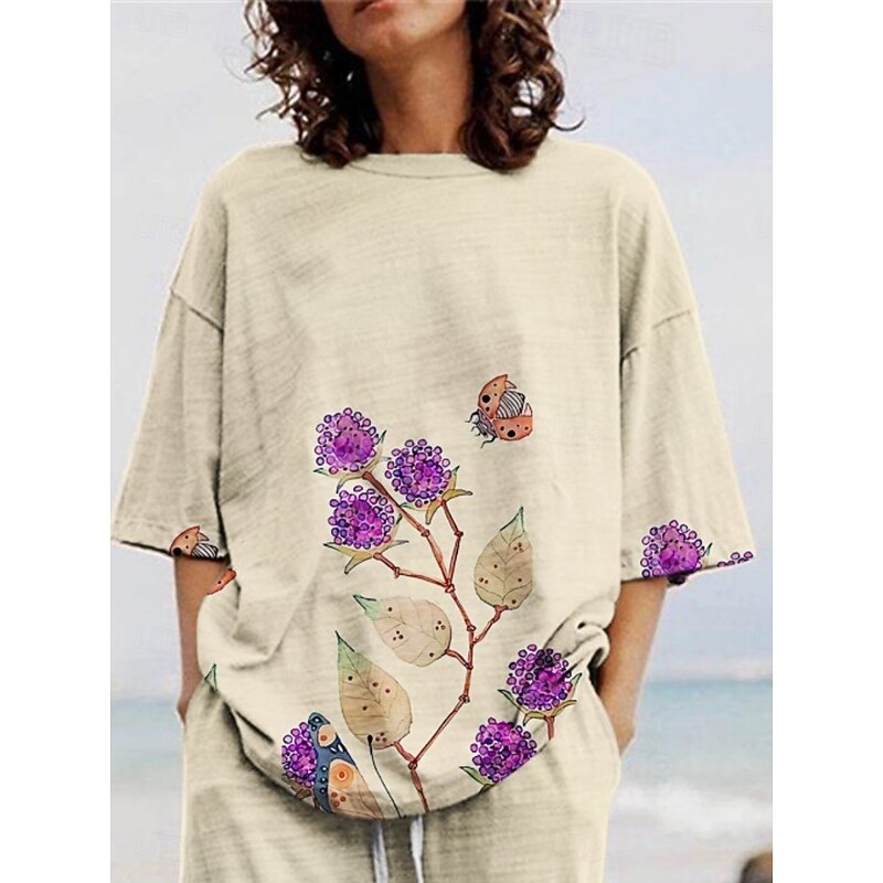 Women's Active Fashion Pants Sets 3/4 Length Sleeve Crew Neck Floral Print Vacation Daily Holiday Khaki Summer Regular Fit3