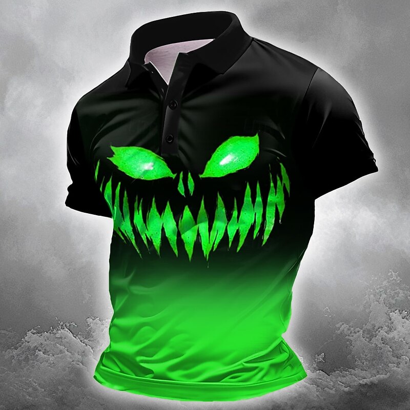 Halloween Men's Pumpkin Polo Short Sleeve Polo Shirts Collared Shirts Casual Horror Dark Outdoor Athleisure Festival Outfit 3D Print Buttons Summer Blue Purple Orange4