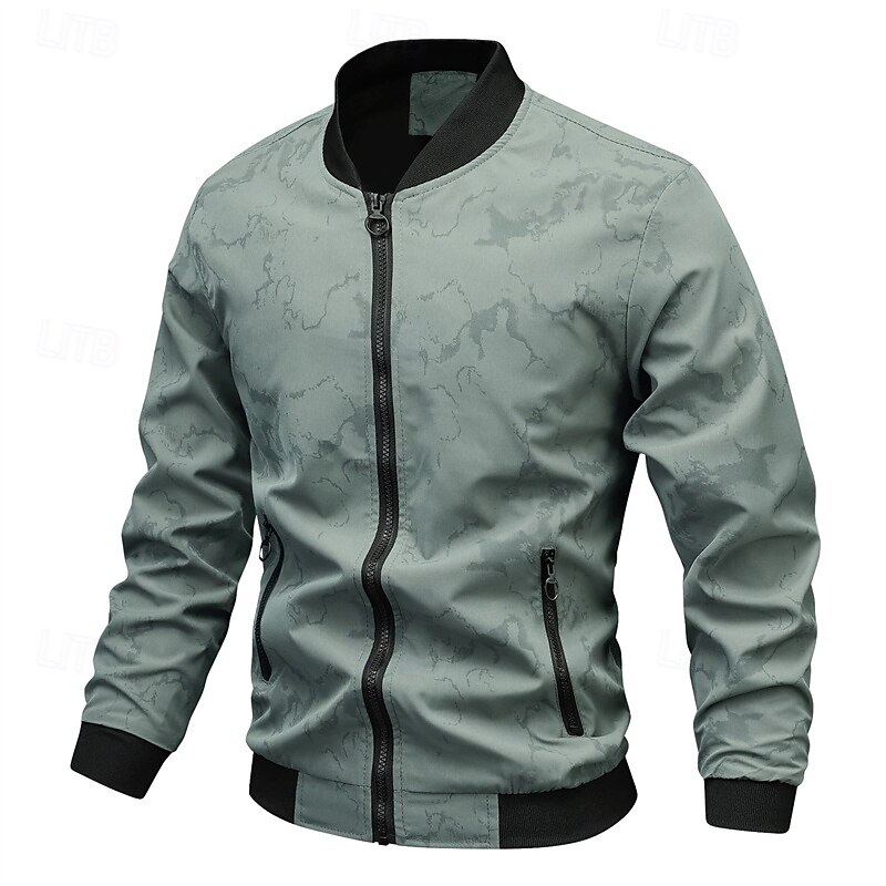 Men's Lightweight Jacket Casual Jacket Vacation Daily Pocket Spring Fall Color Block Fashion Classic Stand Collar Regular Black Dark Green Beige Jacket