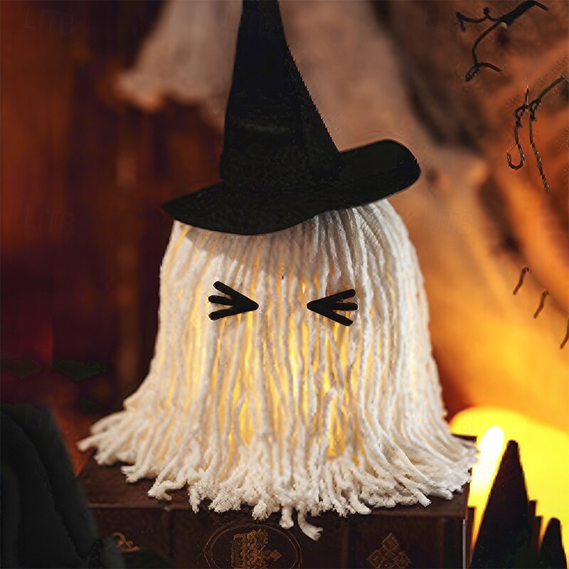 1 Pc 42cm Halloween hat glowing mop head emoji package DIY ghost decoration lamp indoor and outdoor courtyard restaurant party Halloween atmosphere decoration3
