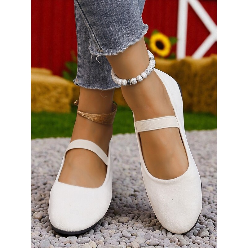 Women's White Mary Jane Flats – Casual Strap Shoes for Garden Strolls, Farm Picnics and Weekend Getaways4