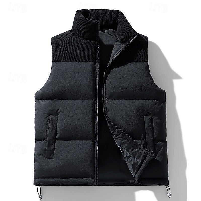 Men's Hiking Vest Puffer Vest Thermal Vest Sleeveless Vest Outdoor Thermal Warm Winter Zipper Pocket Polyester Black Khaki Coffee Hunting Fishing Climbing2