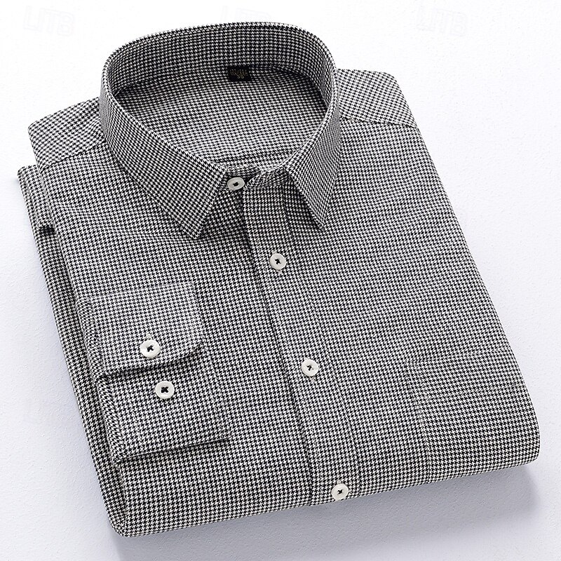 Men's Shirt Dress Shirt Collared Shirt Button Up Shirt Plaid / Striped / Chevron / Round Daily Wear Corporate Clothing Black Red Blue Green Long Sleeve Shirt Collar All Seasons Clothing Apparel Buckle2