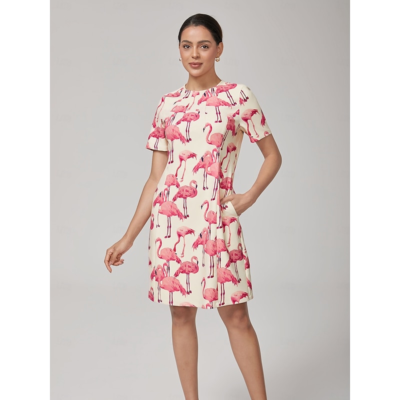 Flamingo Print Stretch Mini Dress