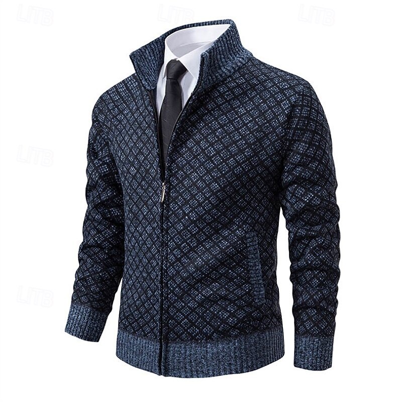 Men's Sweater Dress Sweater Cardigan Sweater Zip Sweater Knit Sweater Ribbed Knit Regular Tops Knitted Ribbed Plain Stand Collar Fashion Shawls Business Casual Clothing Apparel Fall Winter Black3