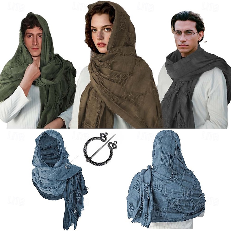 Retro Vintage Medieval Renaissance Scarf Hooded Shawls Viking Ranger Ripped Fancy Dress Men's Women's Unisex Viking Halloween Carnival Performance Party LARP Adults Shawl All Seasons