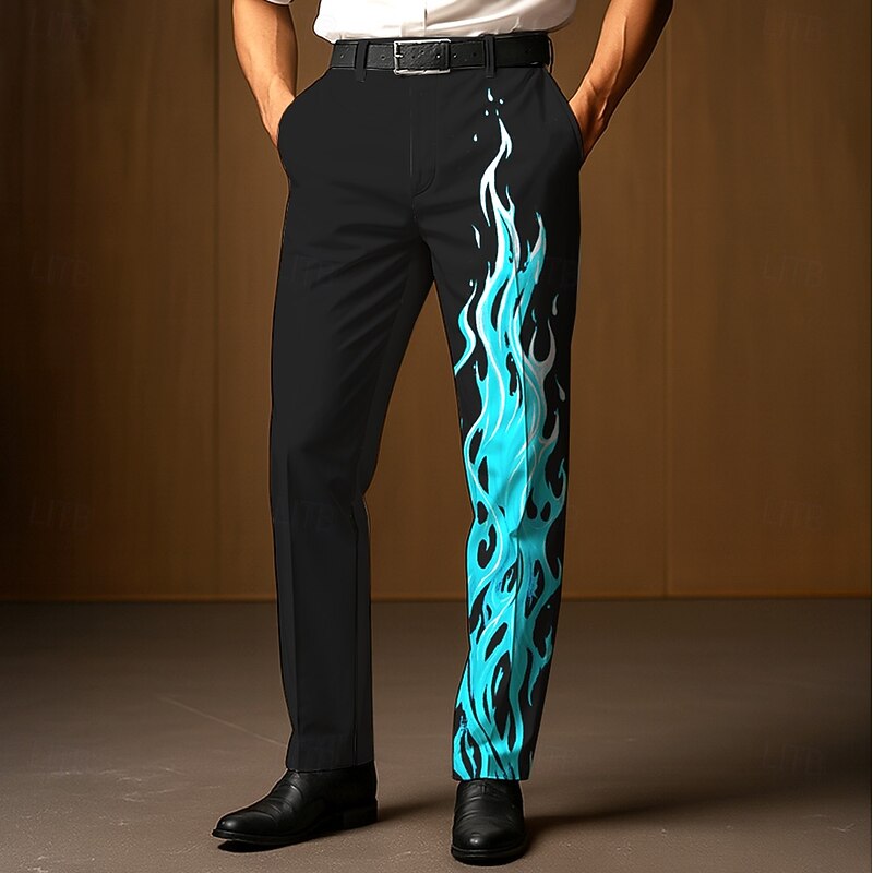 Men's Dress Pants Trousers Suit Pants Flame Full Length Outdoor Holiday Fashion Red Blue Micro-elastic