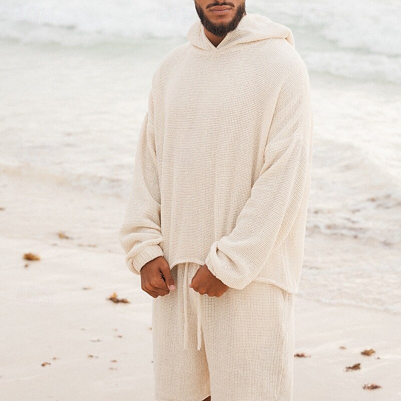 Men's Hoodie Tracksuit Sweatsuit Red Beige Hooded Plain 2 Piece Sports & Outdoor Daily Holiday Streetwear Basic Casual Spring Fall Clothing Apparel Hoodies Sweatshirts3