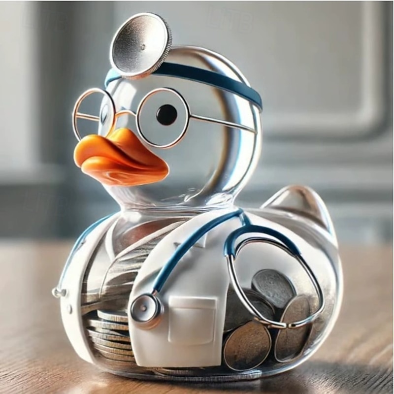 Everyday Hero Duck Piggy Bank, Transparent Resin Duck Figurine for Coins, Creative Duck Statue for Home Decor, Cute Desk Ornament for Kids or Adults4