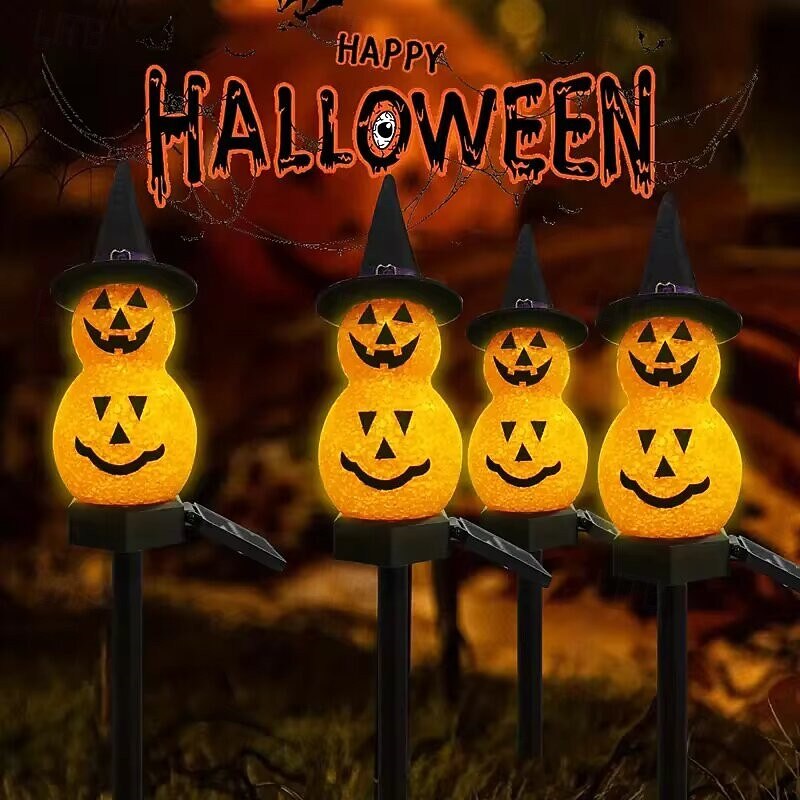 Solar Power Halloween Pumpkin Garden Lamp Ghost Lights For Garden Yard All Saints' Day Gravestone Garden Lawn Yard Patio Decorative Pathway Lights 1X 2X2
