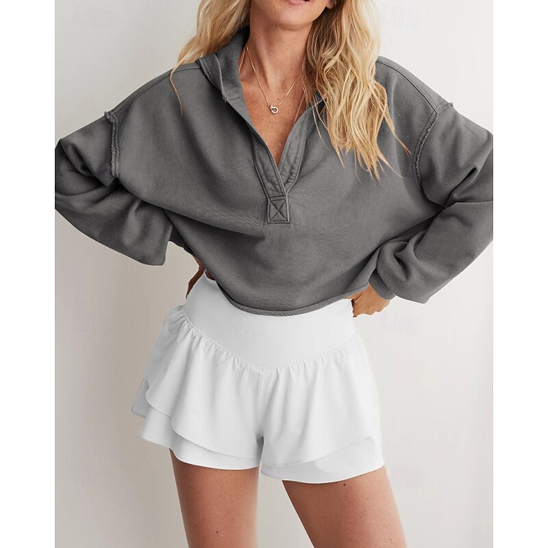 Women's Pullover Hoodie Sweatshirt Plain Streetwear Casual Long Sleeve Hooded Regular Tops Street Holiday Fuchsia Light Grey Gray Fall Winter2