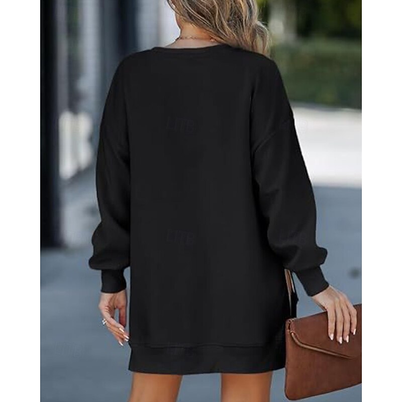 Women's Pullover Sweatshirt Sweatshirts Plain Casual Long Sleeve Crew Neck Regular Tops Street Holiday Patchwork Black Beige Gray Fall Winter4