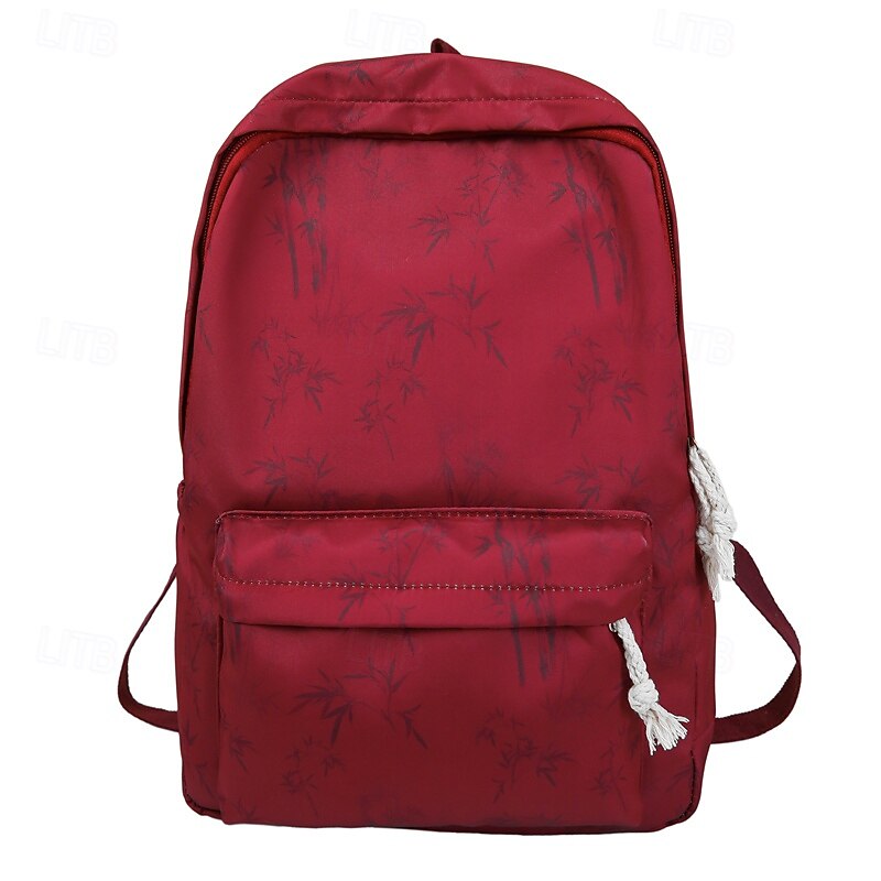 Women's Aesthetic Canvas Backpack with Bamboo Print – Lightweight School Bag for Teen Girls & College Students