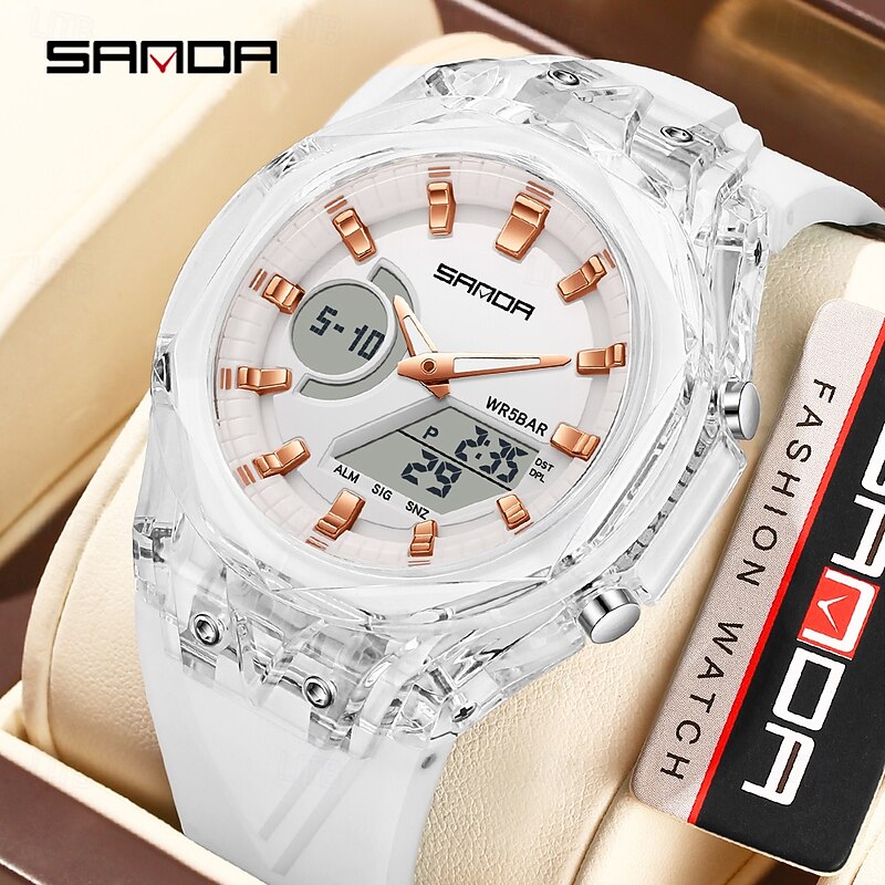 SANDA 6283 Fashion Electronic Quartz Watches for Man Dual Display Students Luminous Alarm Clock Shockproof Sports Digital Watch
