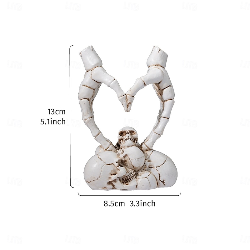 Halloween Resin Skeleton Heart Hands Decor, Skull Head with Skeleton Hands Forming Heart Shape, Spooky Tabletop Decoration for Halloween Party and Home Holiday Display3