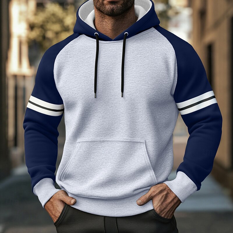 Men's Hoodie Pullover Hoodie Sweatshirt Fleece Hoodie Red Navy Blue Light Grey Dark Gray Hooded Plain Patchwork Color Block Sports & Outdoor Casual Daily Streetwear Cool Sportswear Spring &  Fall