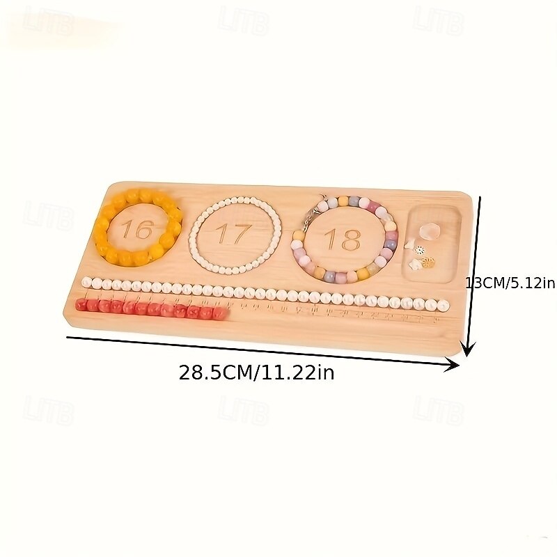 Solid Wood Bead Tray with Jewelry Organizer Numbered Compartments 16-18 Adjustable Divider and Golden Hooks - DIY Bracelet Making Bead Storage for Crafters Bead Organizer Storage2