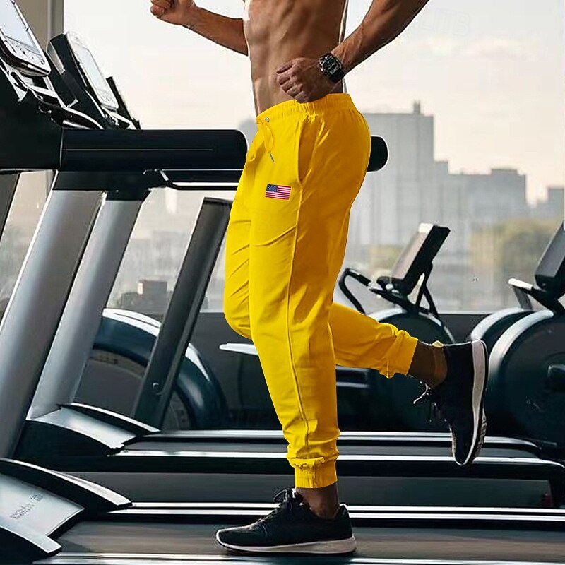 Men's Athletic Pants Sweatpants Joggers Trousers Pocket Elastic Waist Drawstring American Flag Comfort Sports Outdoor Daily Fashion Casual Black Yellow Micro-elastic4