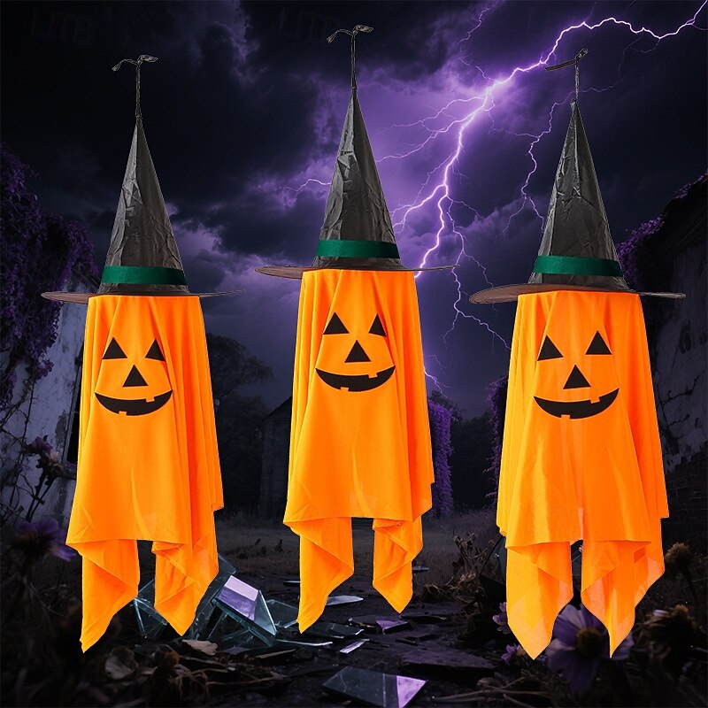 1pc Halloween Pumpkin Witch Hat Hanging Decoration Cute Pumpkin Ghost Hanging Ornament for Outdoor, Wizard Hat Halloween Prop for Party or Yard Decor4