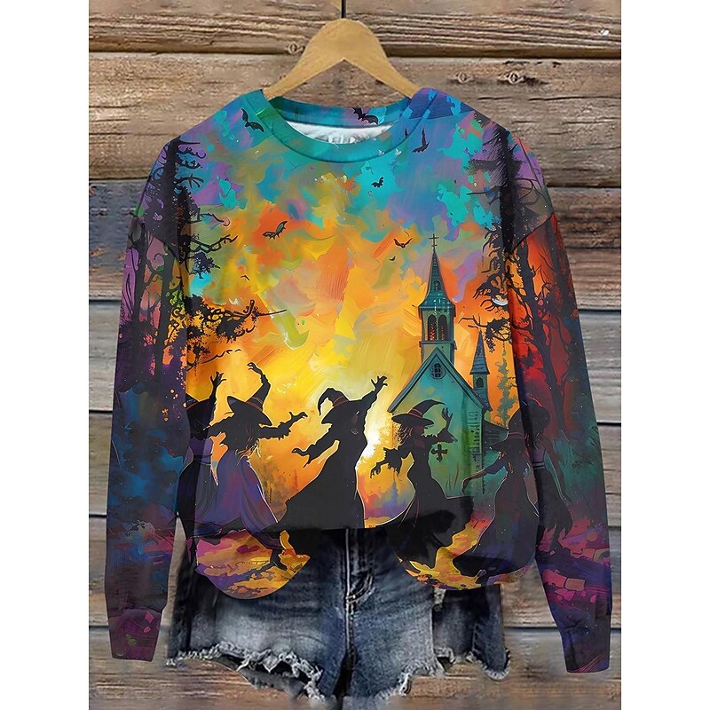 Halloween Women's Sweatshirts Ghost Graphic Casual Long Sleeve Crew Neck Regular Tops Street Dailywear Casual Print Pink Blue Orange Spring Fall Winter3