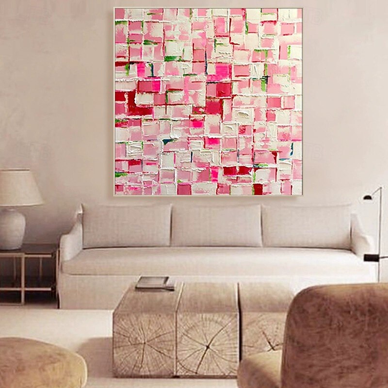 Handmade Oil Painting Canvas Wall Art Decoration Modern Abstract Pink Color Blocks Texture for Home Decor Stretched Frame Hanging Painting/Rolled Canvas (No Frame)3