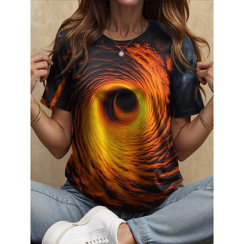 Women's T Shirt Graphic Abstract Vintage Stylish Classic Short Sleeve Crew Neck Round Neck Regular Tops Daily Print Blue Orange Summer Spring