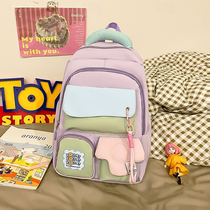 Kawaii Teen Girls School Backpack with Decorative Charms – Lightweight Pastel Bookbag for Back to School and Daily Use3