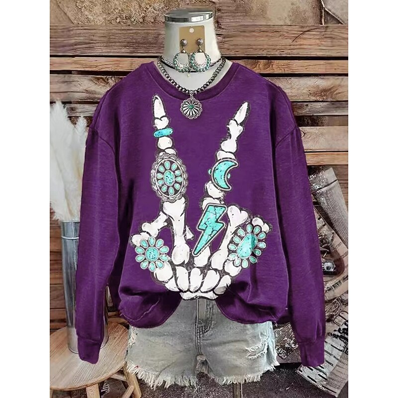 Halloween Women's Pullover Sweatshirt Hoodies Skulls Graphic Abstract Fashion Casual Long Sleeve Crew Neck Regular Tops Street Dailywear Print Black Wine Purple Green Spring Fall Winter4