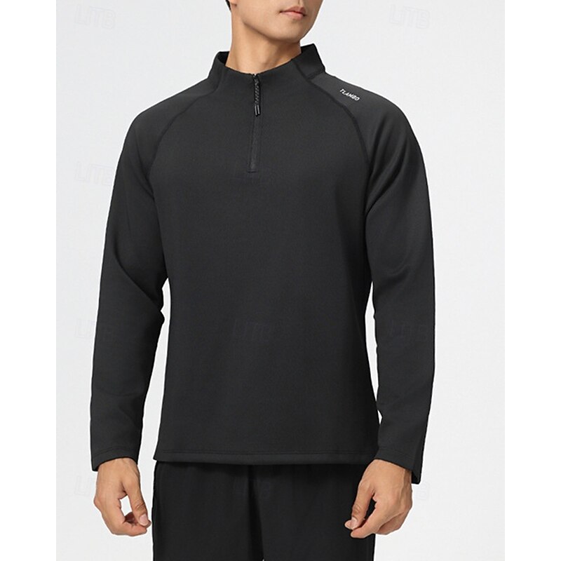 Men's Pullover Sweatshirt Hiking Shirt Hiking top Long Sleeve Stand Collar Tee Tshirt Top Outdoor Sweat wicking Breathable Winter Quarter-Zip Polyester Black Royal Blue Hunting Climbing Running4