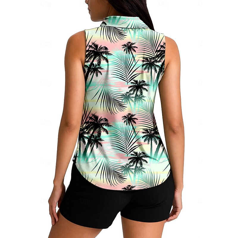 Women's Tree Plants Tops Sport Shirt Golf Polo Shirt Tennis Shirt Sleeveless Zipper UPF50+ UV Resistant High Elasticity Moisture Wicking Breathable Tennis Pickleball Running Turndown Zip Collar Shirt2