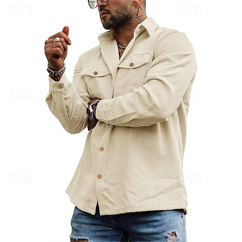Men's Lightweight Jacket Corduroy Jacket Cargo Jacket Casual Jacket Vacation Daily Pocket Spring Fall Plain Fashion Classic Lapel Regular Black Navy Blue Brown Beige Gray Jacket4
