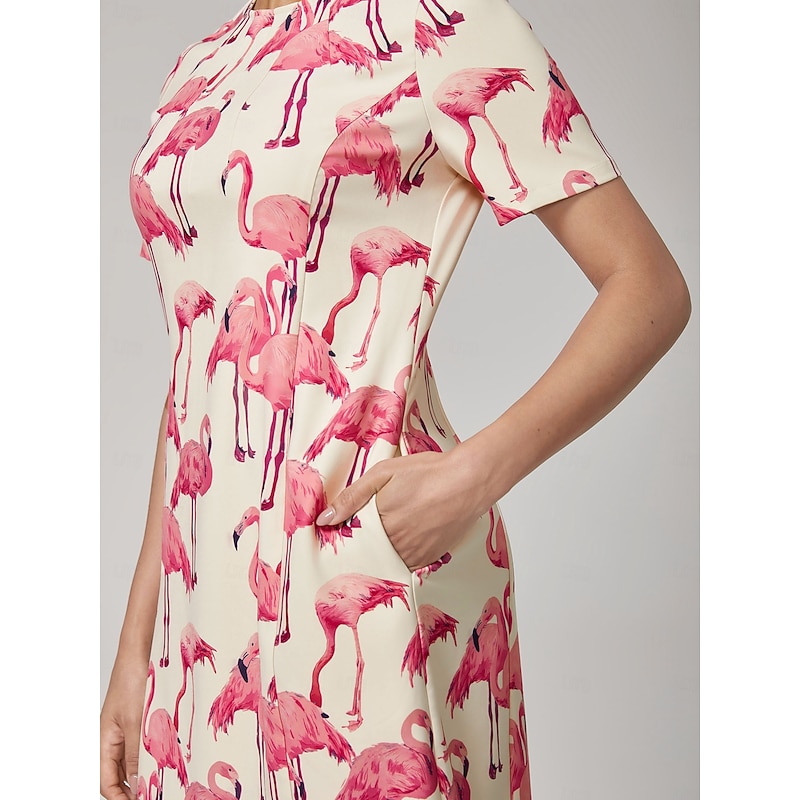 Flamingo Print Stretch Mini Dress2