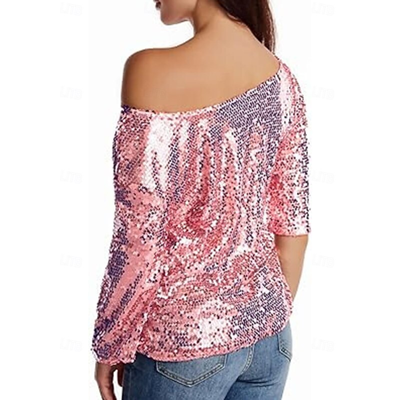 Women's Sequin Sparkly Party Glitter Sparkly Stylish Long Sleeve Cold Shoulder Regular Tops Daily Holiday Sequins Silver Black Pink Wine Gold Spring Fall4