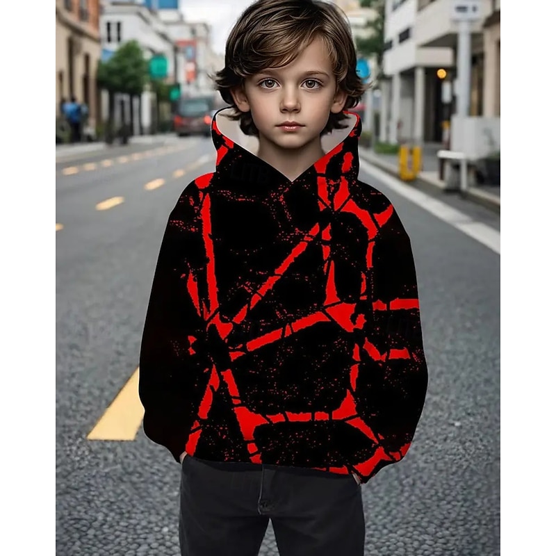 Halloween Boys' 3D Geometric Hoodie Long Sleeve Spring Fall Fashion Streetwear Kids 4-12 Years Hooded Outdoor Casual Daily Regular Fit