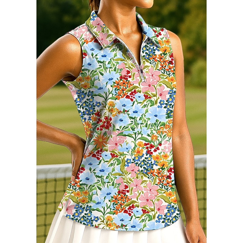Women's Plants Floral Tropical Tops Sport Shirt Golf Polo Shirt Tennis Shirt Sleeveless Zipper Floral UPF50+ UV Resistant High Elasticity Moisture Wicking Breathable Tennis Pickleball Running3