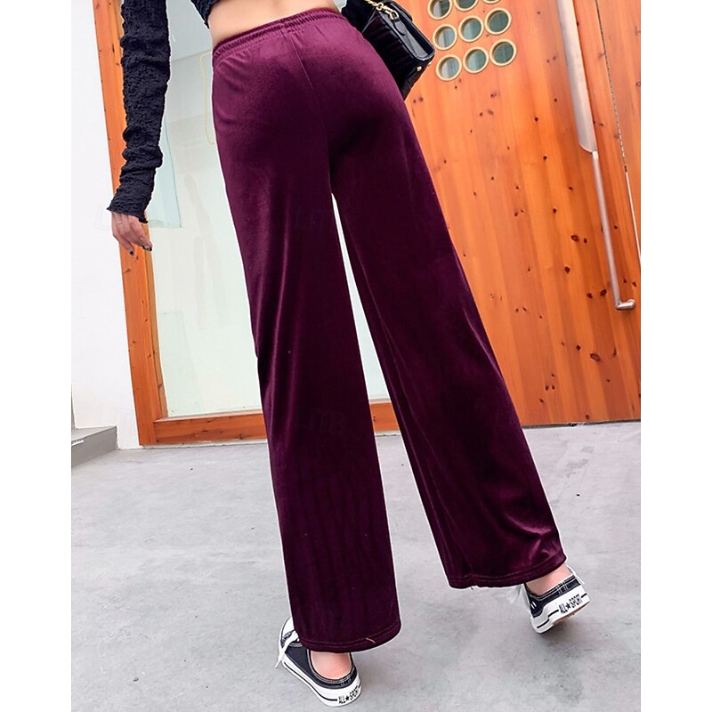 Women's Wide Leg Corduroy Pants Slacks Streetwear Casual Full Length Natural Plain Elastic Drawstring Design Comfortable Vacation Holiday Going out Fuchsia Brown Fall Regular Fit3