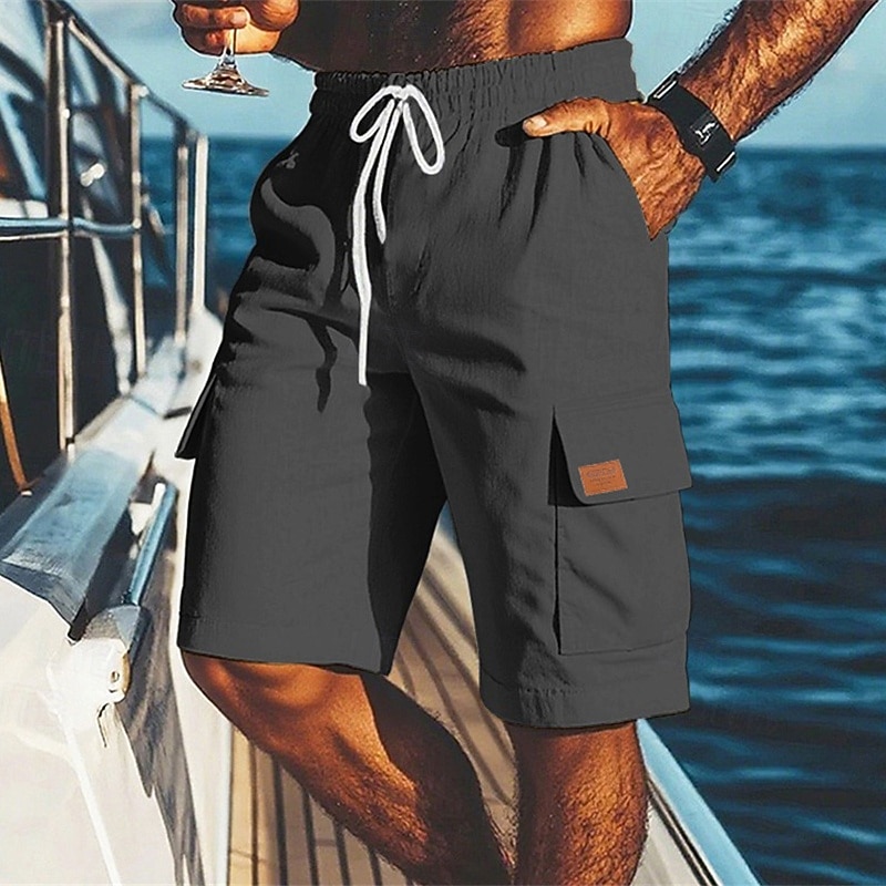 Men's Shorts Linen Shorts Summer Shorts Beach Shorts Pocket Elastic Waist Drawstring Plain Comfort Breathable Short Vacation Holiday Beach Hawaiian Boho Black White3