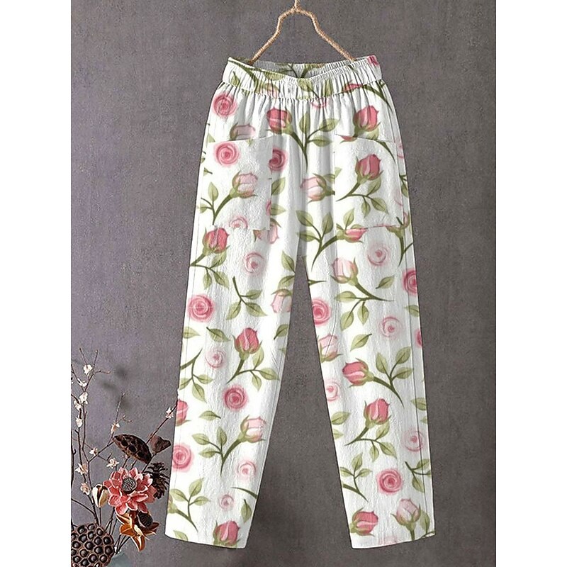 Women's Chinos Baggy Pants Straight Vacation Vintage Fashion Full Length High Waist Graphic Animal Printing Soft Breathable Inelastic Formal Vacation Street White Pink Red Green Summer Spring Loose4