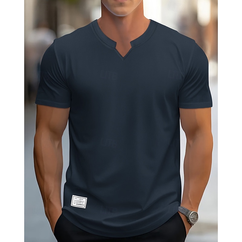 Men's T Shirt Tee Short Sleeve Shirt Tee Top Short Sleeve V Neck Summer Plain Fashion Designer Basic Classic Vacation Street Going out Black White Navy Blue Top Tee for Men3